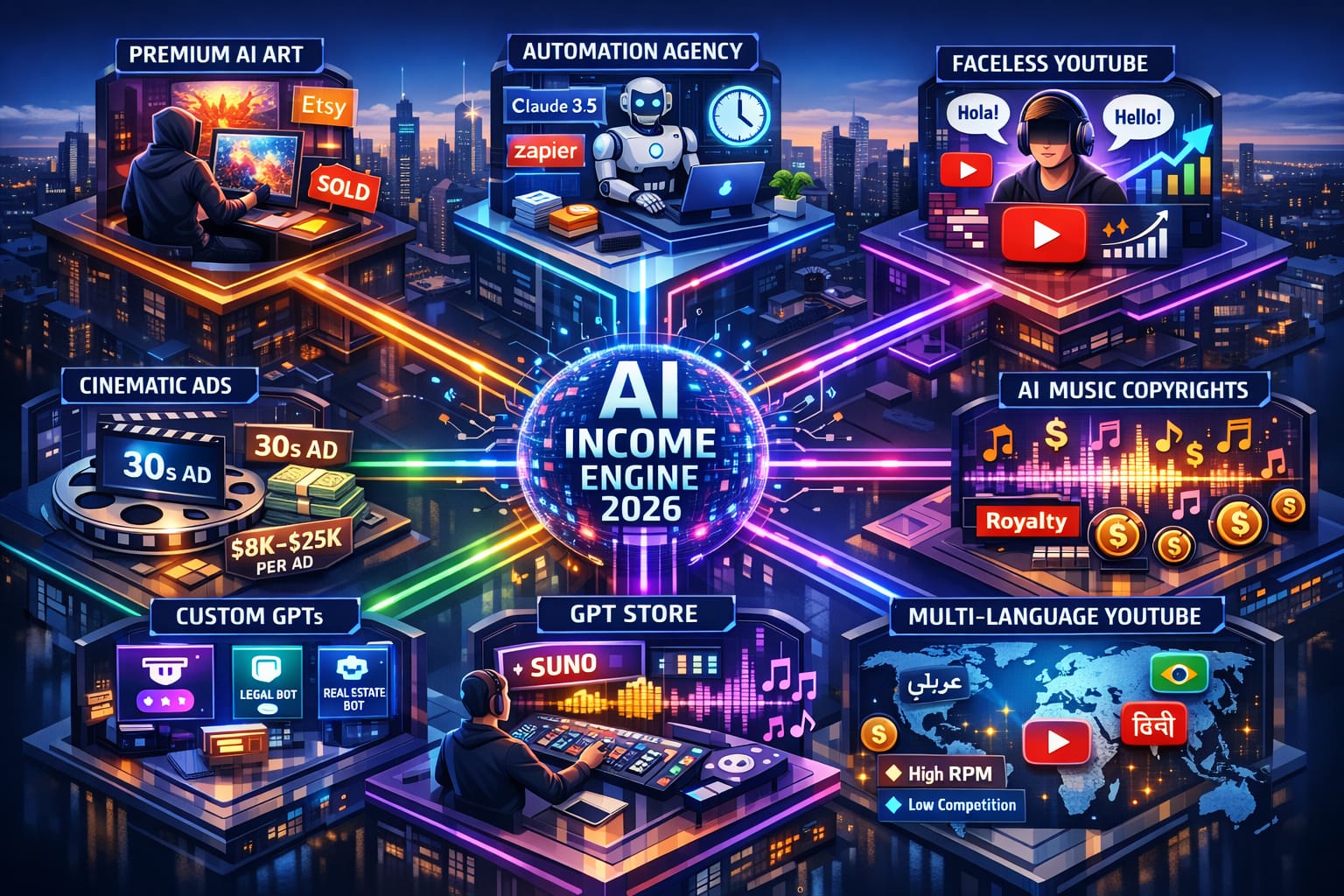 How to make money with AI in 2026 high income infographic