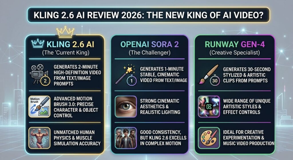 Kling 2.6 AI review 2026: Comparison with Sora 2 and Runway Gen-4