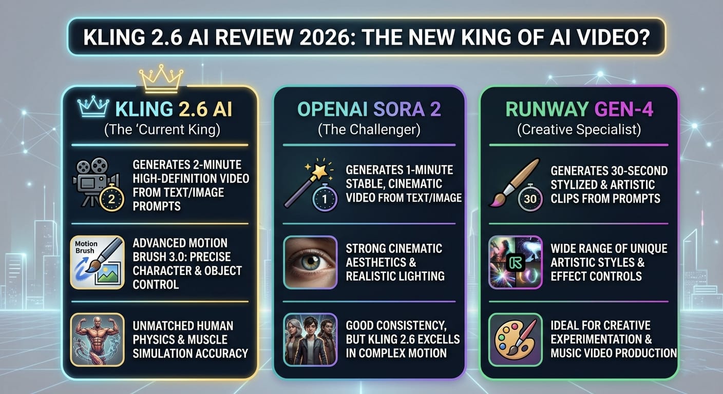 Kling 2.6 AI review 2026: Comparison with Sora 2 and Runway Gen-4