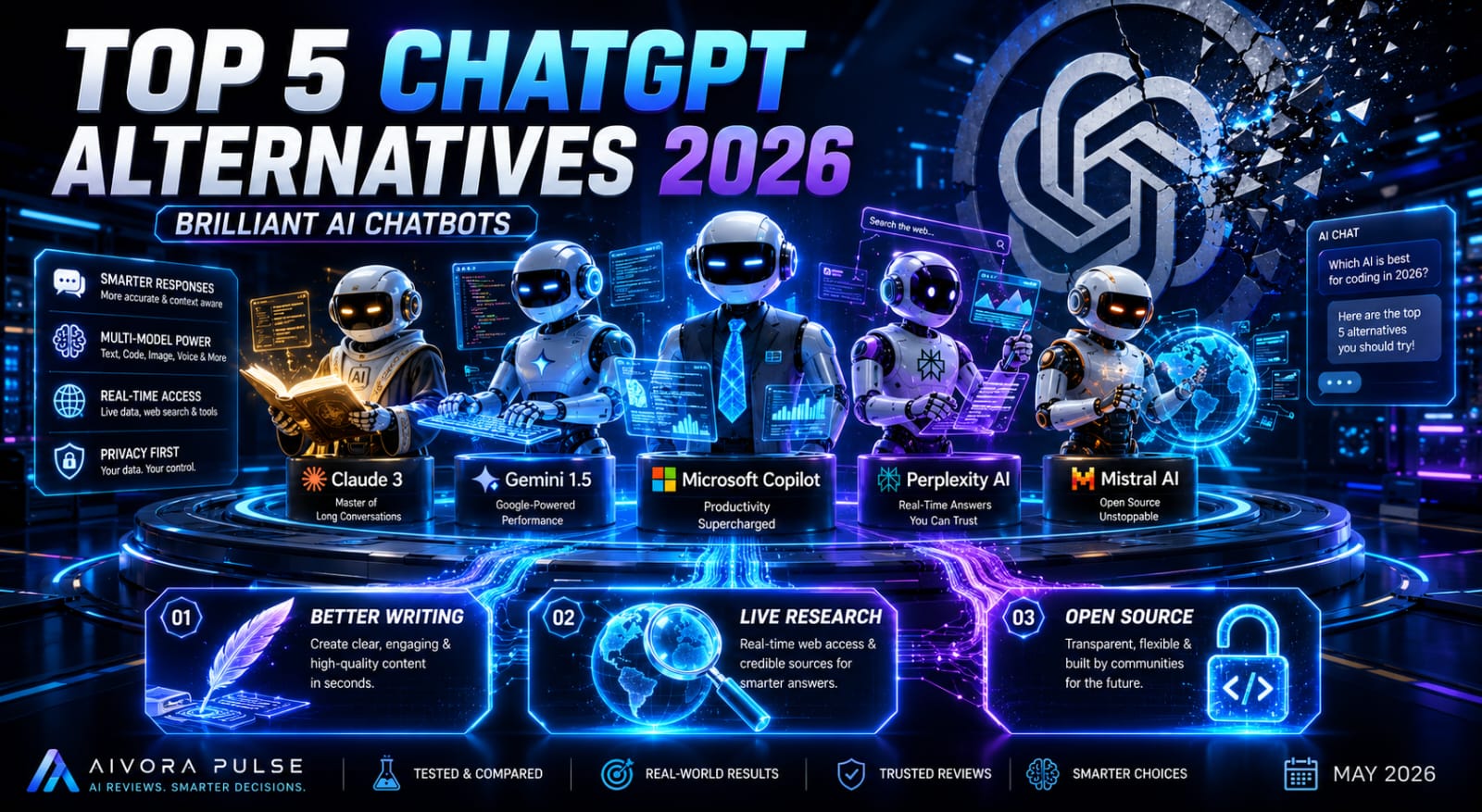 Top 5 ChatGPT Alternatives in 2026: Brilliant Chatbots