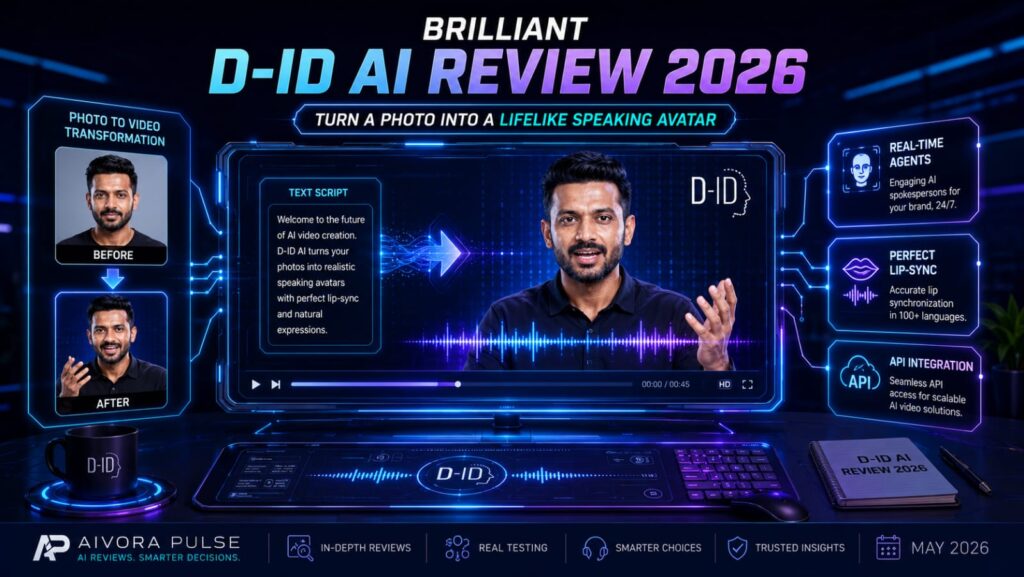 D-ID AI digital human presenter and talking head video generation platform for realistic AI avatars in 2026