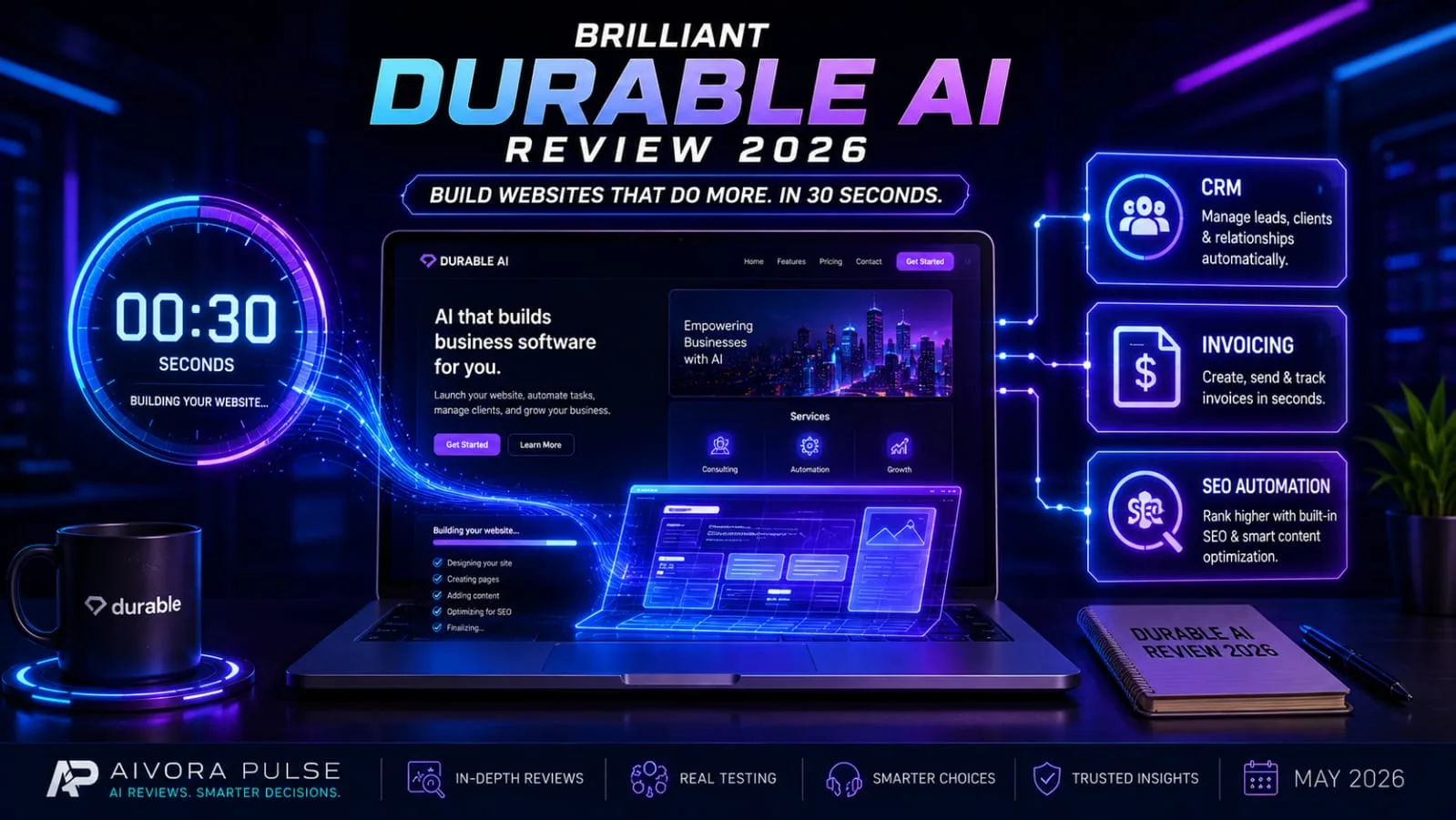 Durable AI 30-second website builder and business management platform for solopreneurs in 2026