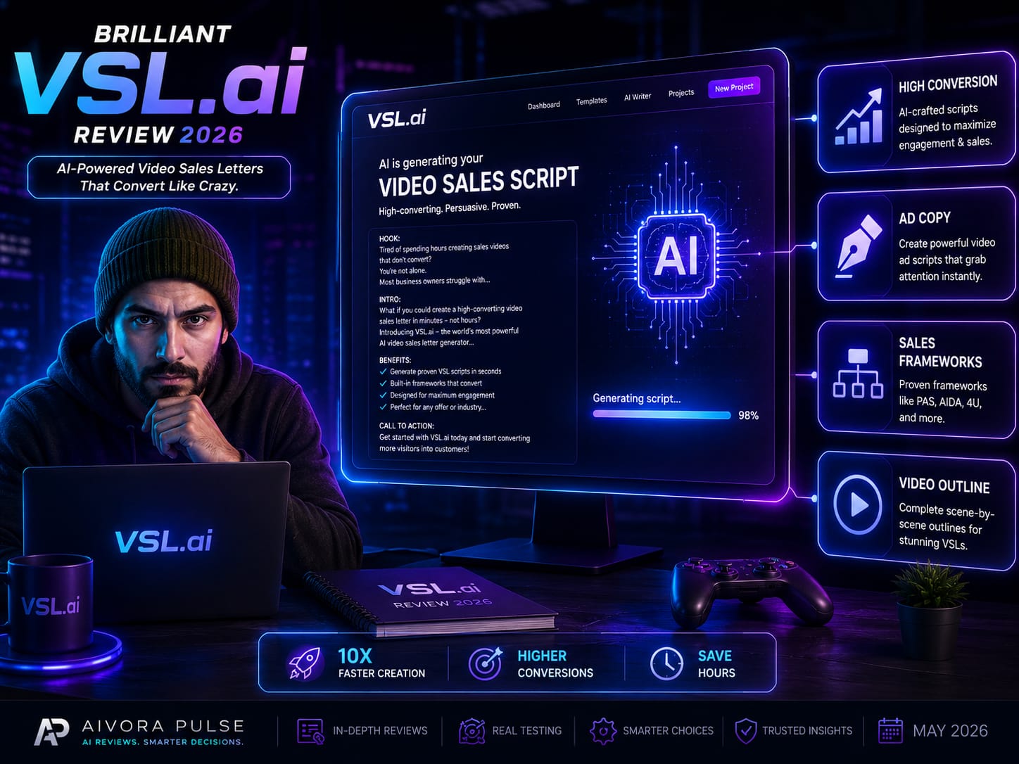 VSL.ai and Genius.AI copywriting platform for generating high-converting video sales letters and ad scripts in 2026