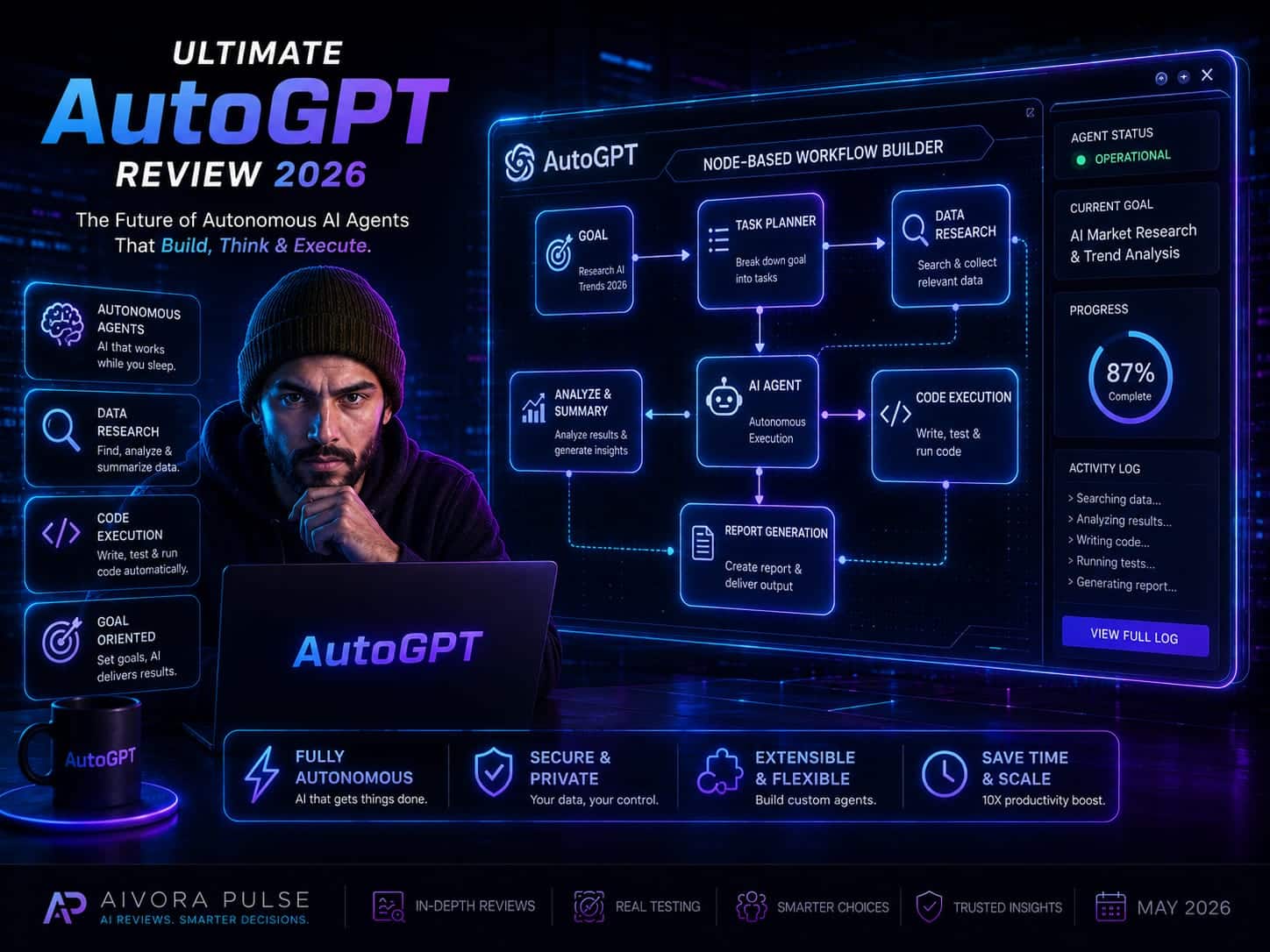 AutoGPT platform interface for building and deploying autonomous AI agents and automated workflows in 2026