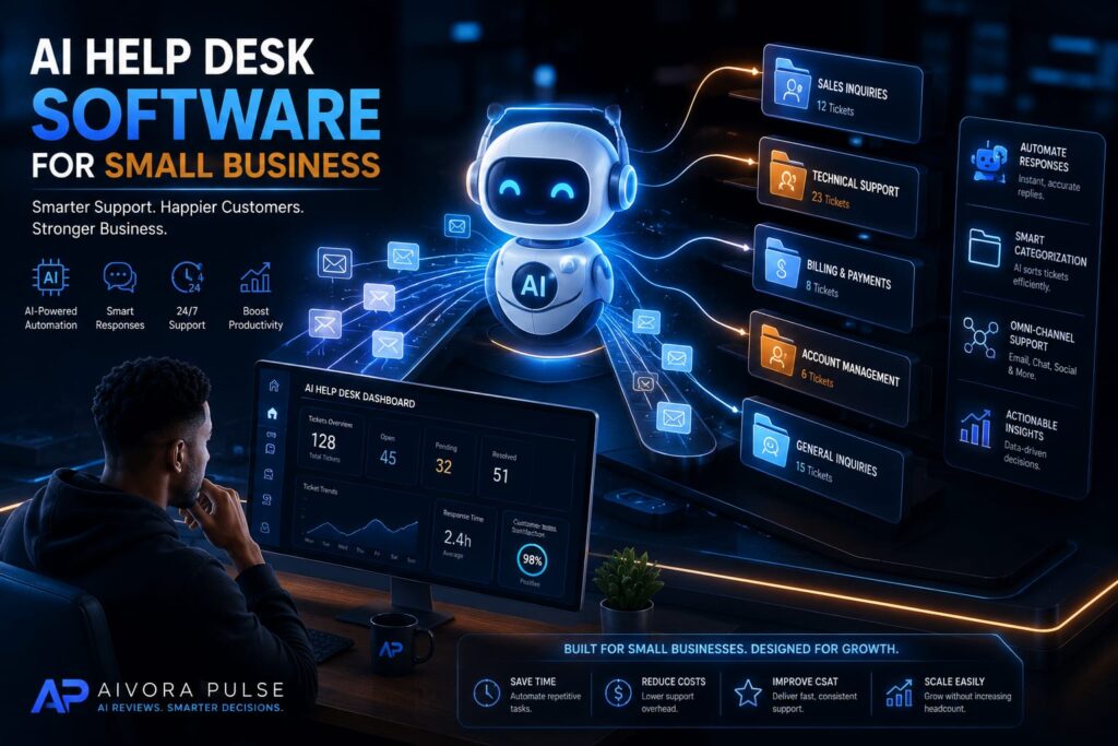 A high-tech digital dashboard displaying automated customer support tickets and an AI chatbot icon resolving inquiries in real time
