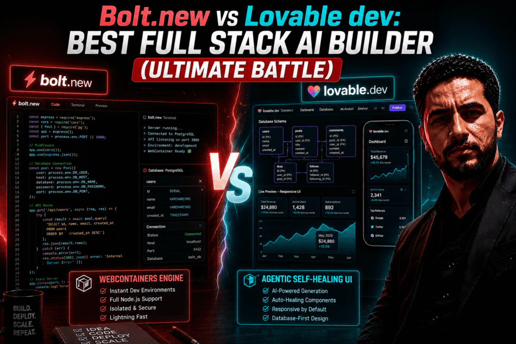 Bolt.new vs Lovable dev best full stack AI builder comprehensive layout interface comparison review