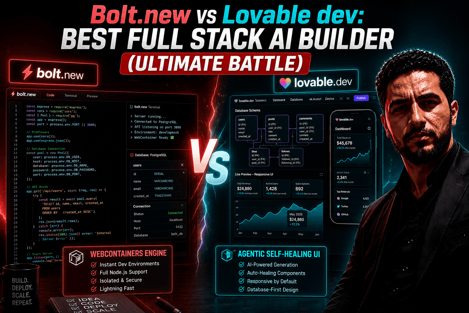Bolt.new vs Lovable dev best full stack AI builder comprehensive layout interface comparison review