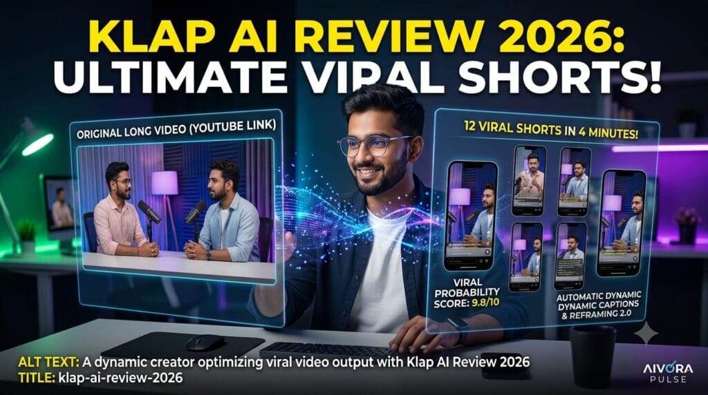 A content creator testing the dashboard for our hands-on Klap AI Review 2026 to generate viral shorts.