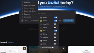 bolt-new-mcp-connectors-settings-dashboard Bolt.new model context protocol connectors and system settings dropdown panel configuration