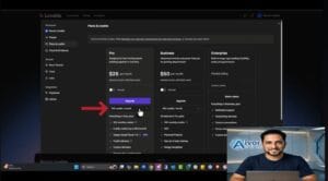 Lovable AI app builder pricing configuration page pointing to creator plan with one hundred credits per month