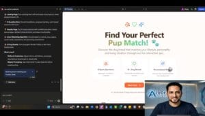 Lovable AI completed application preview rendering a perfect pup match responsive user interface design