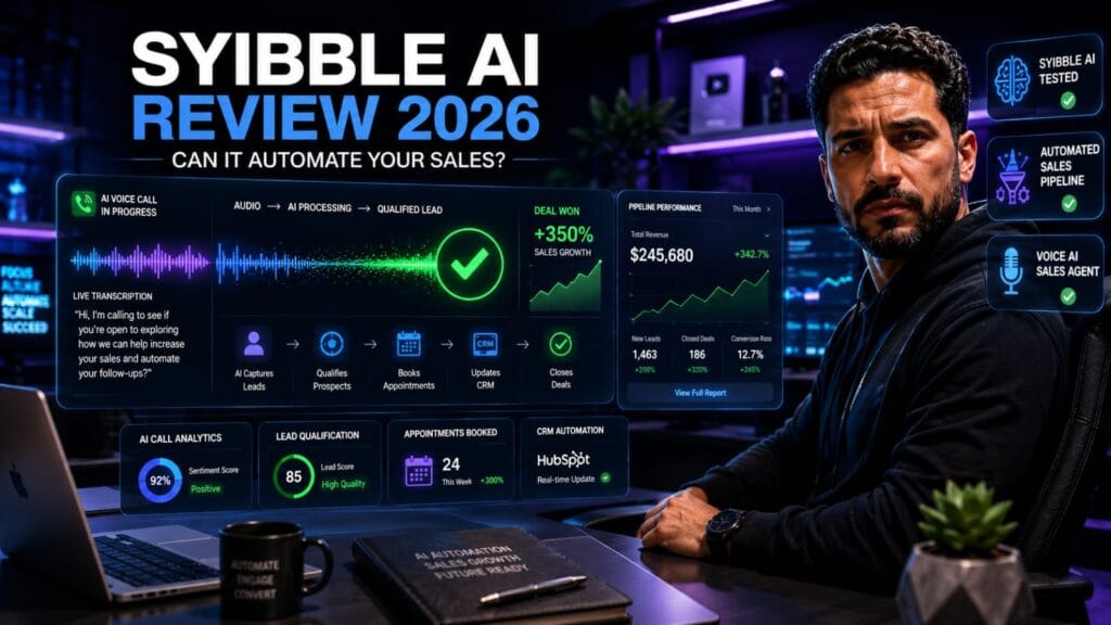 Syibble AI review banner showing the artificial intelligence sales assistant system interface for automated pipeline workflows
