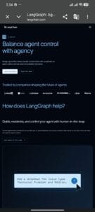 Official LangGraph website interface showcasing agent control, memory states, and orchestration for AI Agents Frameworks.