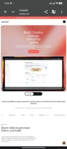 CrewAI official mobile website homepage highlighting plug-and-play enterprise AI Agents Frameworks deployment.
