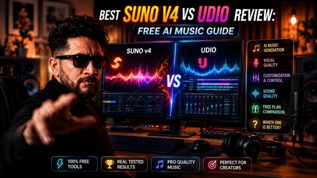 Suno v4 vs Udio comparison dashboard for AI music generation