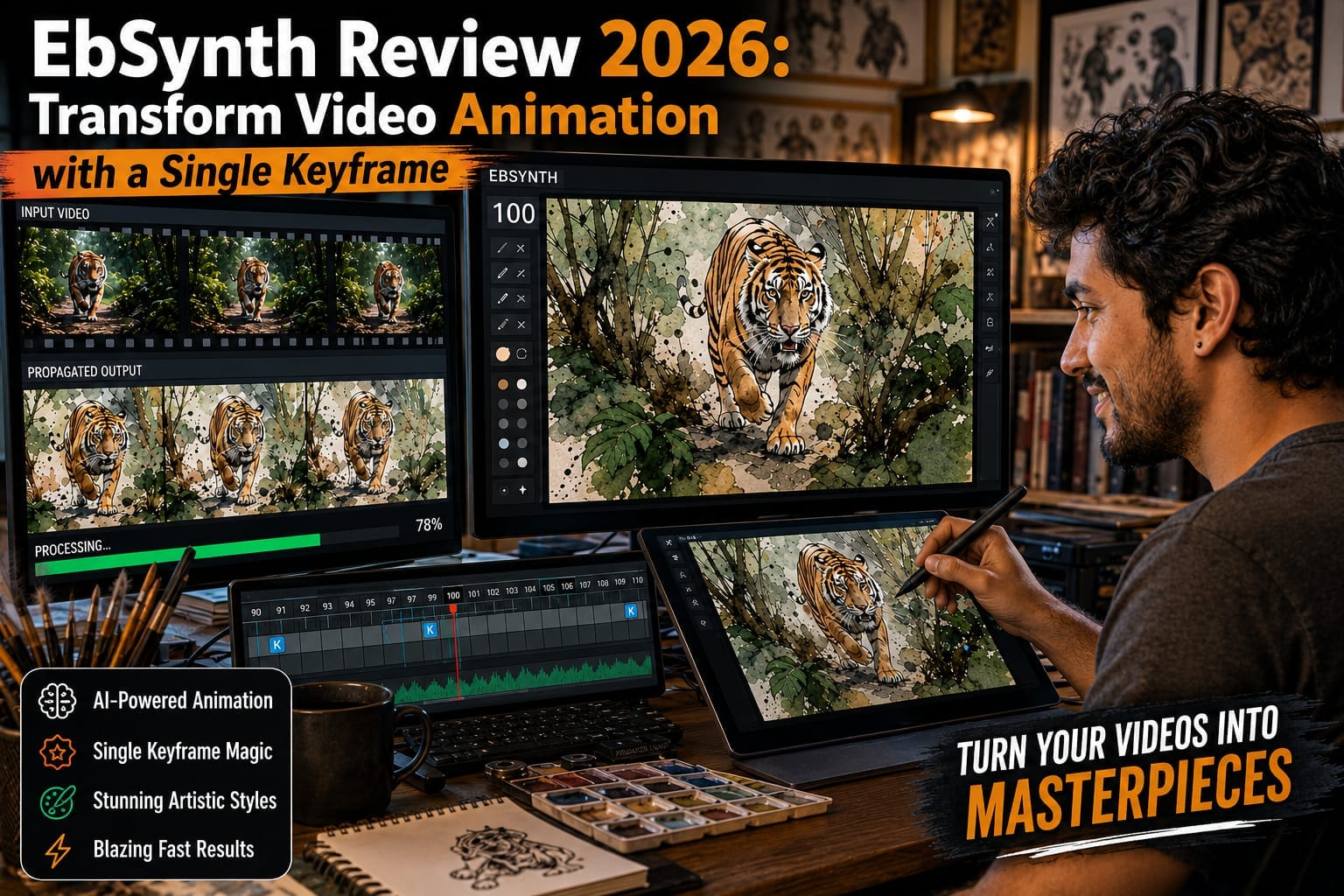 EbSynth video transformation software interface showcasing artistic animation style