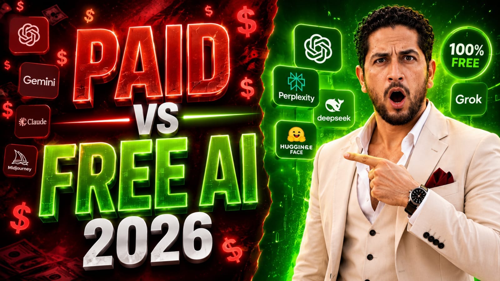 A detailed infographic comparing expensive subscription software with the best Free AI Alternatives for digital creators in 2026.