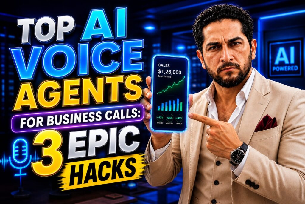 A US startup founder configuring AI voice agents for business calls on a dual-monitor setup in a modern tech office.