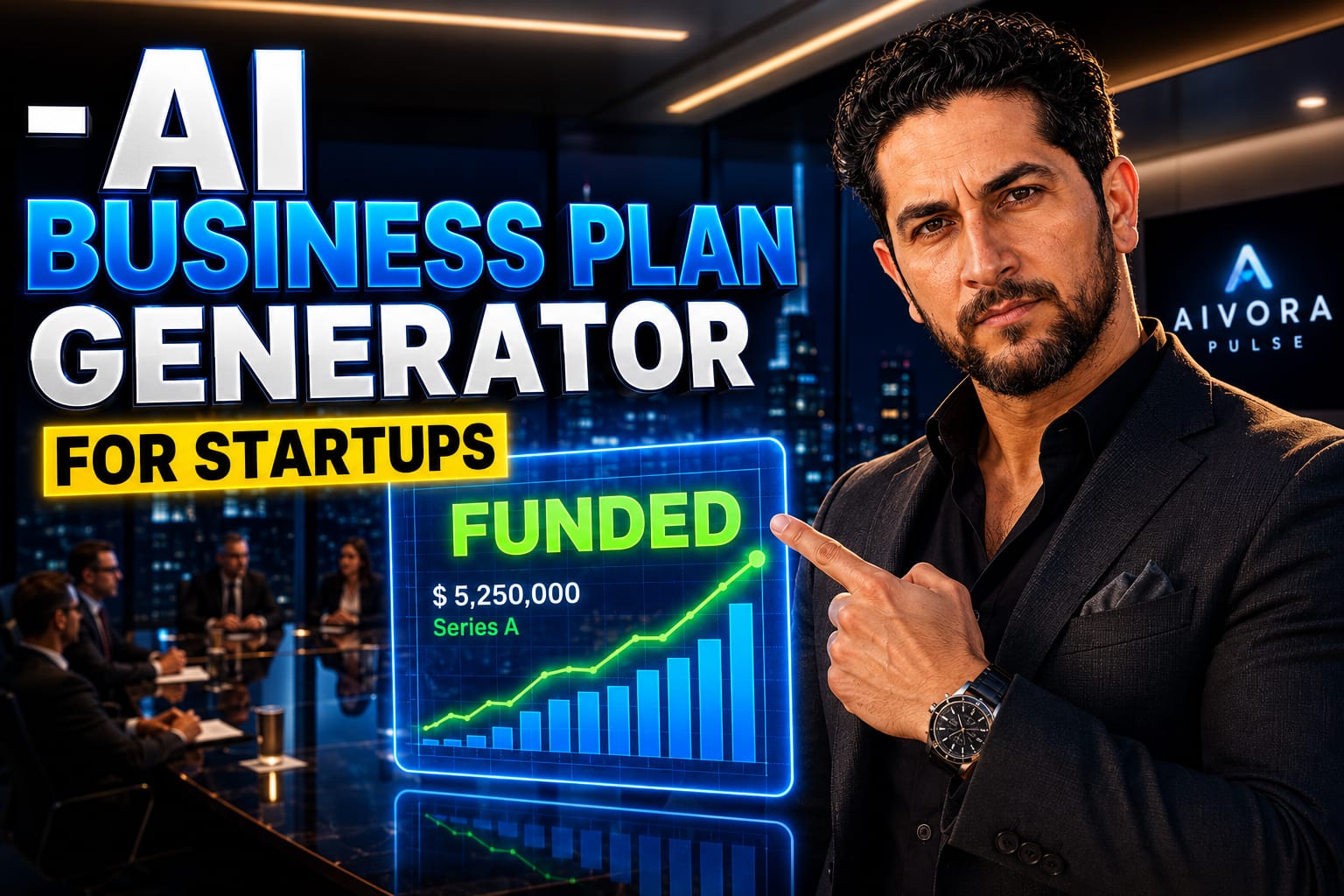 A startup founder using an AI business plan generator for startups to analyze financial data in a modern US tech office.