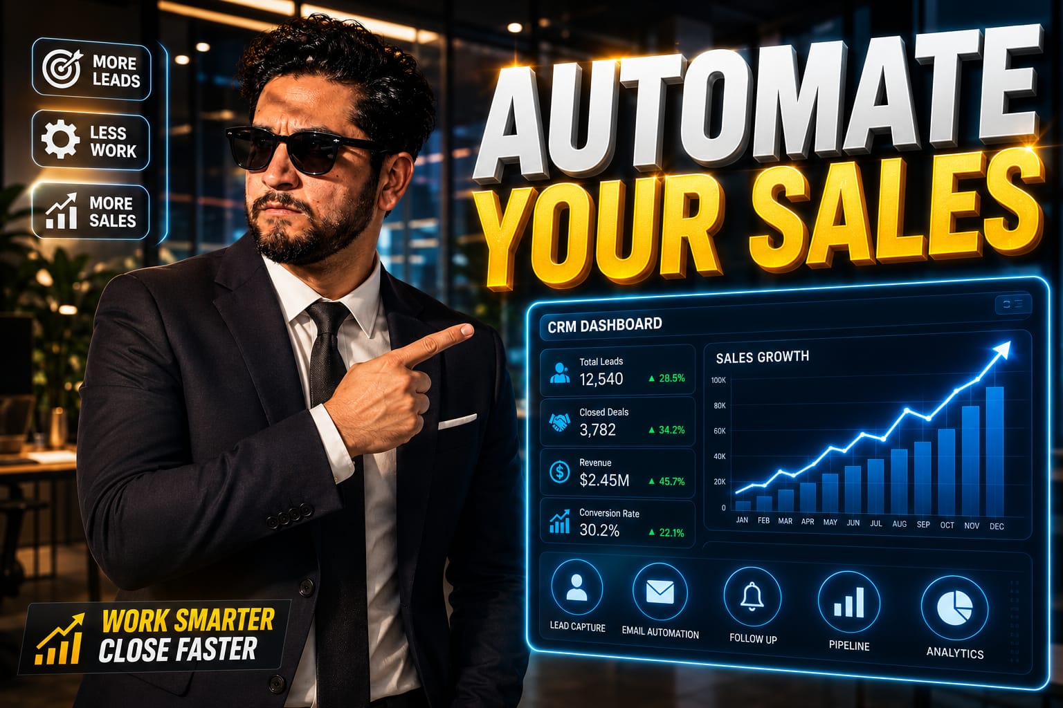 A tech sales professional using AI sales prospecting tools to analyze lead data on a dual-monitor setup.