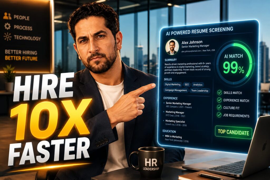 An HR manager using AI recruiting tools for startups on a dashboard to screen candidates.