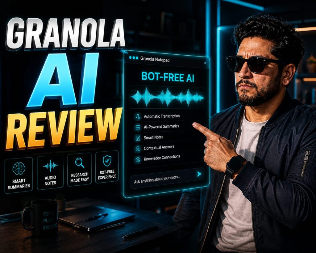 Granola AI Review: Professional analyzing bot-free meeting notes on a dark-mode Mac desktop