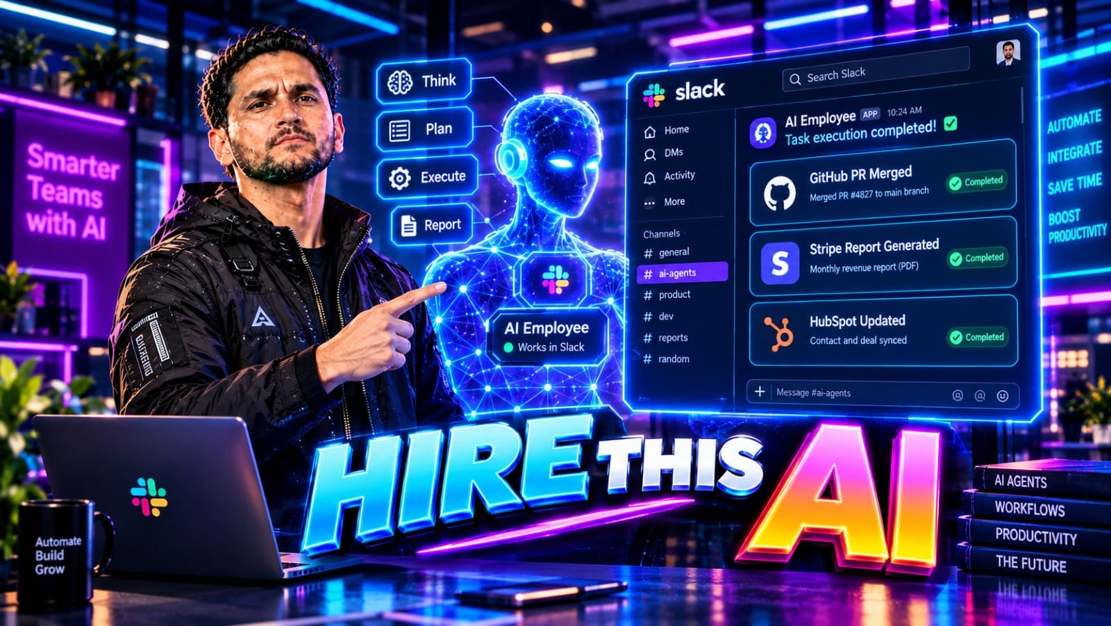 Viktor Review 2026: Senior technical founder reviewing a dynamic Slack workspace where Viktor, a proactive AI employee, autonomously executes multi-tool workflows across HubSpot, GitHub, and Stripe.